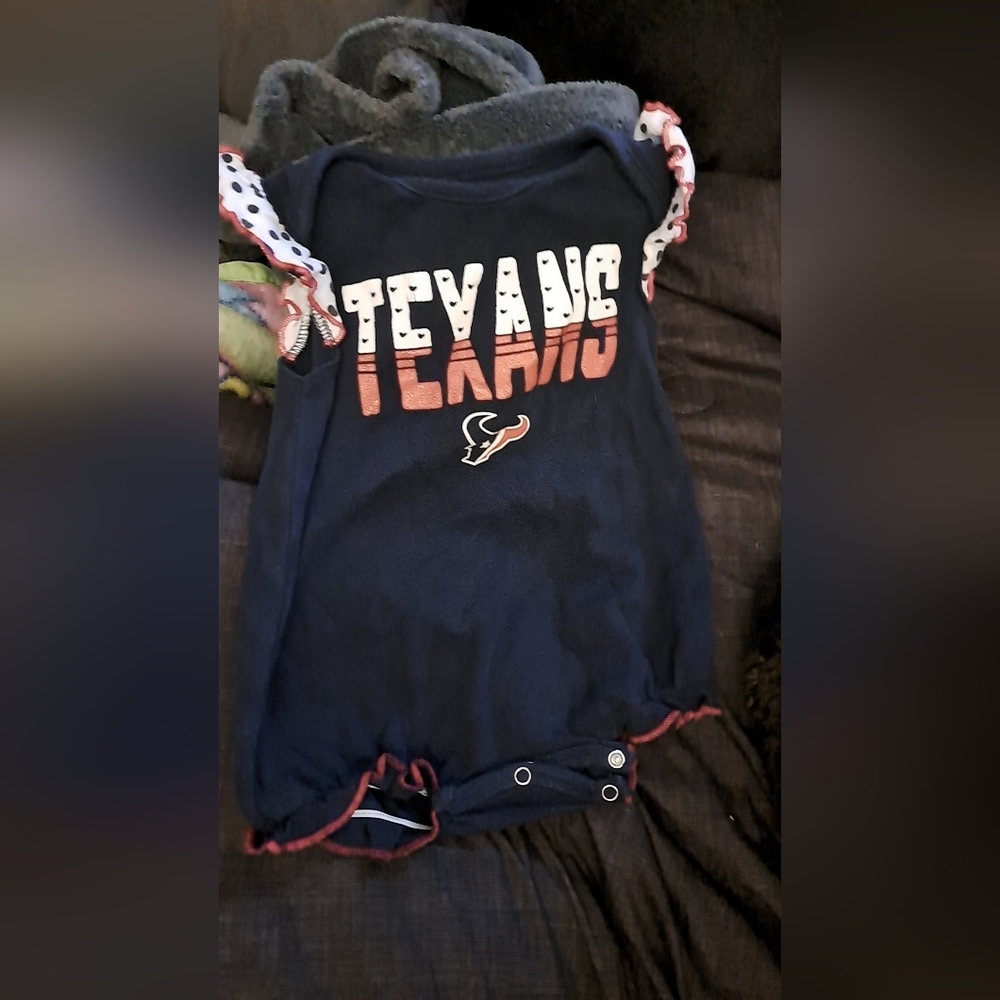 Houston Texans, NFL, ruffle sleeve onesie, baby girl 6 months